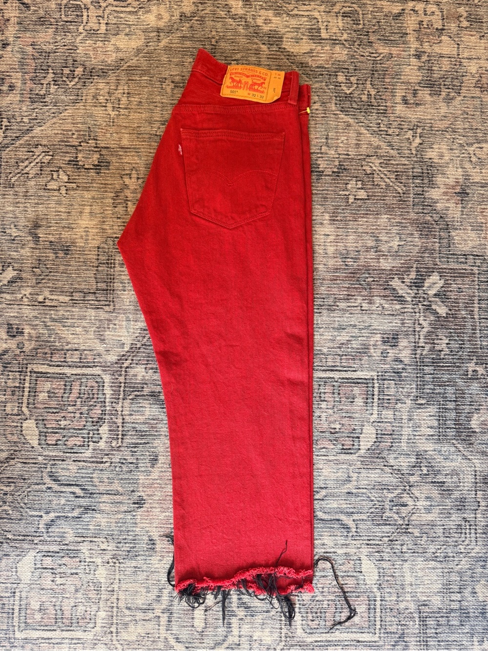 Levi's Men's Red Jeans with Raw Hem